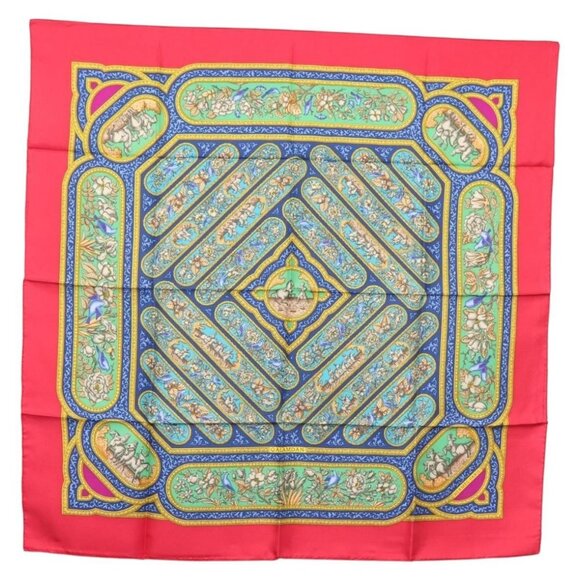 HERMES Carre 90 Scarf ""QALAMDAN"" Silk Red Auth 1 - Picture 1 of 15